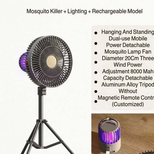 Rechargeable Mosquito Killer Fan with Lighting & Tripod Stand
