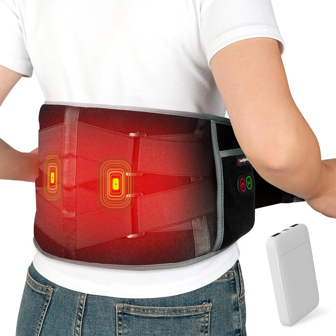 Cordless Heating Pad with Massager for Back Pain Relief, Portable Lower Back Massager FSA Eligible HSA Rechargeable,