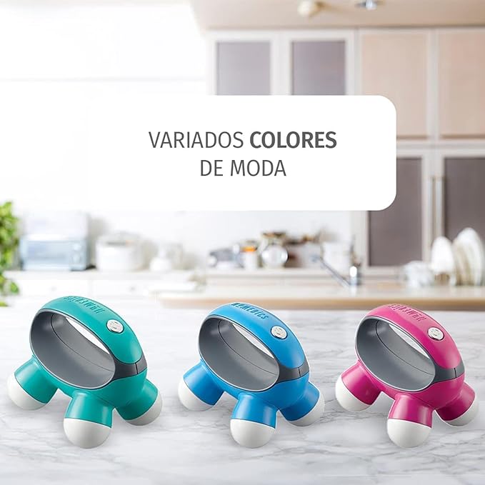 Quatro Mini Hand-Held Massager with Hand Grip, Battery Operated Vibration Massage, 4 Massage Nodes,