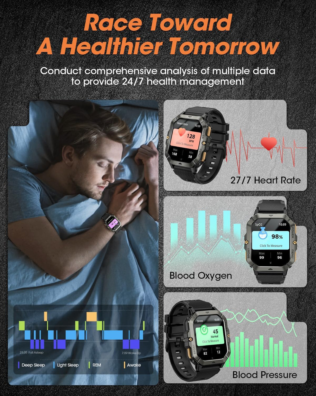 Military Smart Watches for Men Fitness Smart Watch for Android and iPhone, Waterproof