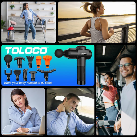 Massage Gun, Deep Tissue Back Massage for Athletes for Pain Relief, Percussion Massager with 10 Massages Heads & Silent Brushless Motor
