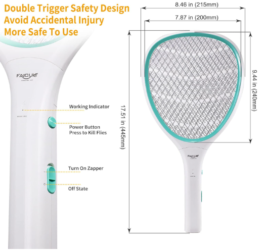 Handheld Bug Zapper Racket Electric Fly Swatter